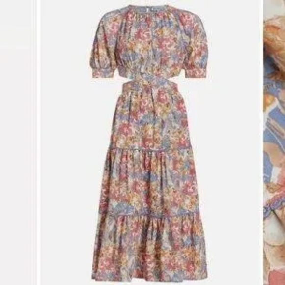 En Saison soleil blue & tan floral print cut out waist tiered midi dress sz M&L - Picture 6 of 6